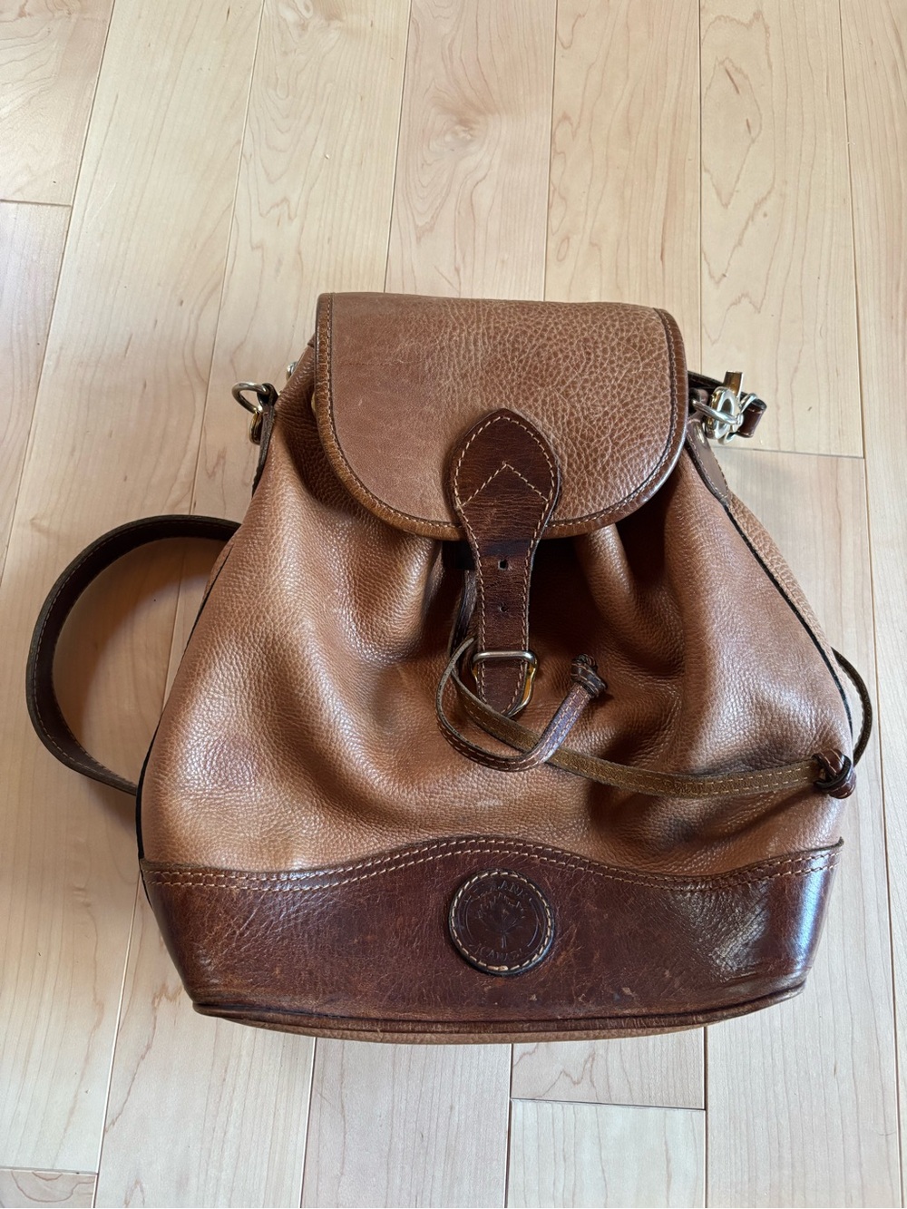 Vintage Delane Brown Leather Drawstring Backpack